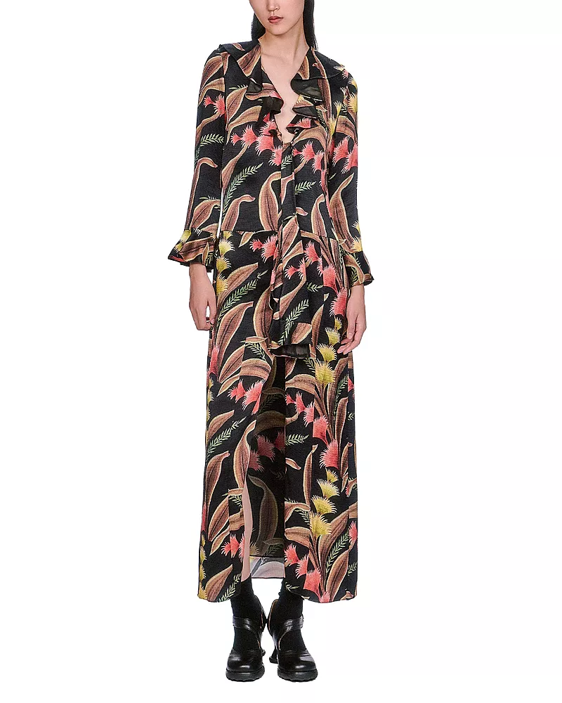 Anna Sui Feather Fern Ruffle Tie Dress