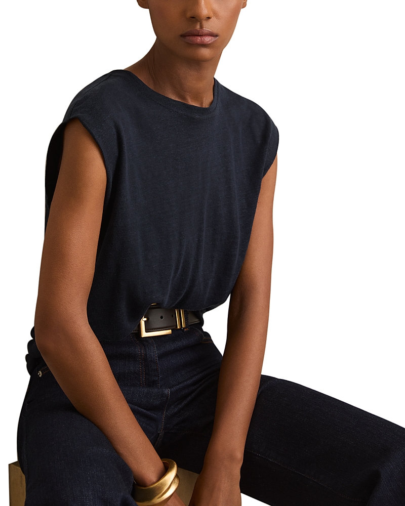 Reiss Mara Sleeveless Linen Tee In Blue