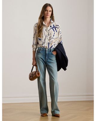 Relaxed Fit Belting Print Crepe Shirt