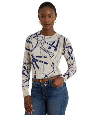 Belting Print Cotton Blend Sweater