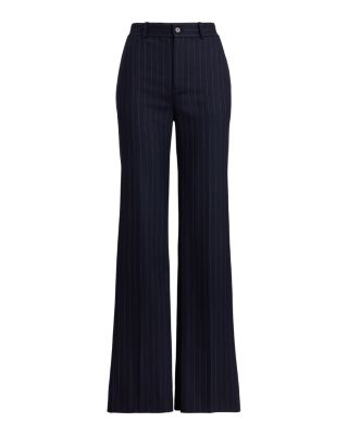 Pinstripe Wool Blend Twill Wide Leg Pant