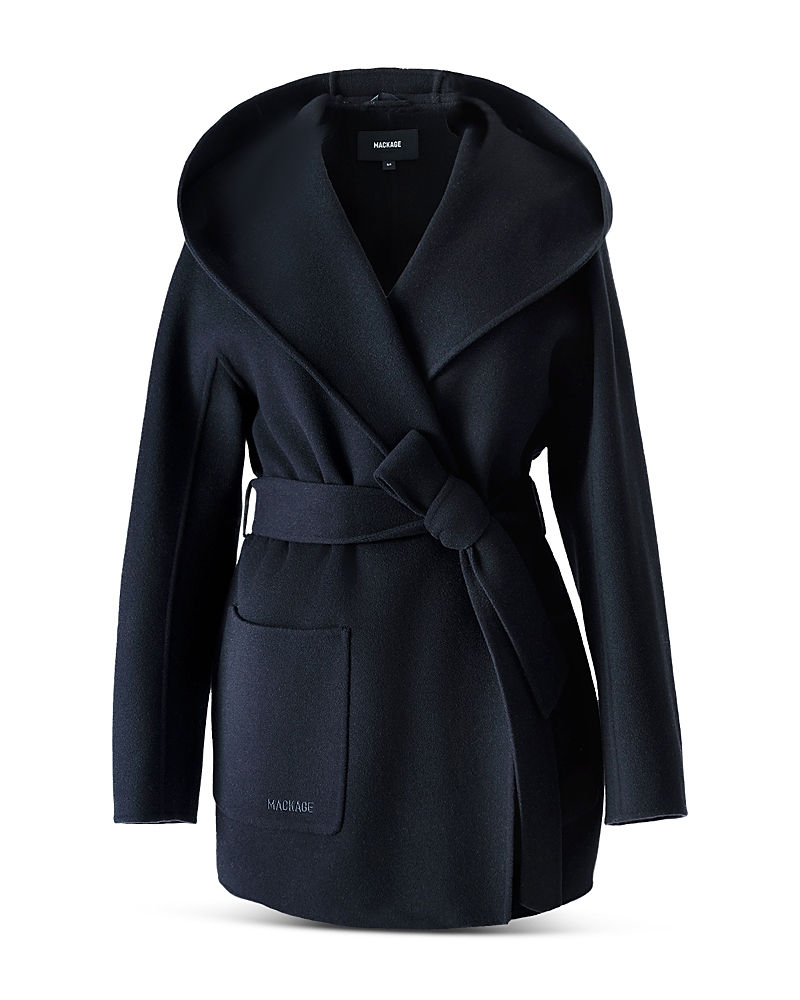 Mackage Wool Belted Midi Coat In Black