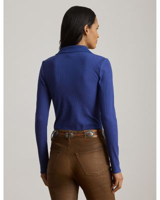 Rib Knit Long Sleeve Polo Top