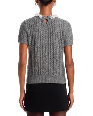 Faux Pearl Embellished Short Sleeve Sweater - Exclusive