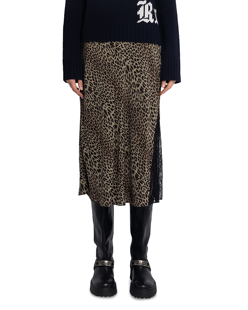 Zadig & Voltaire Womens Leaves Jayla Leopard-print Woven Midi Skirt In Animal Print