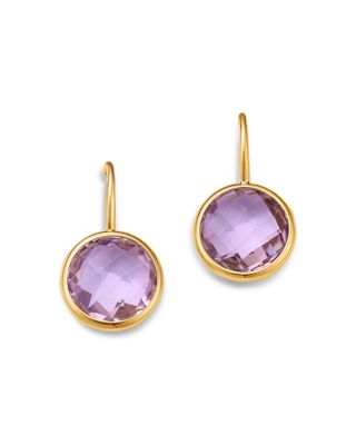 Rose Amethyst Bezel Drop Earrings in 14K Yellow Gold