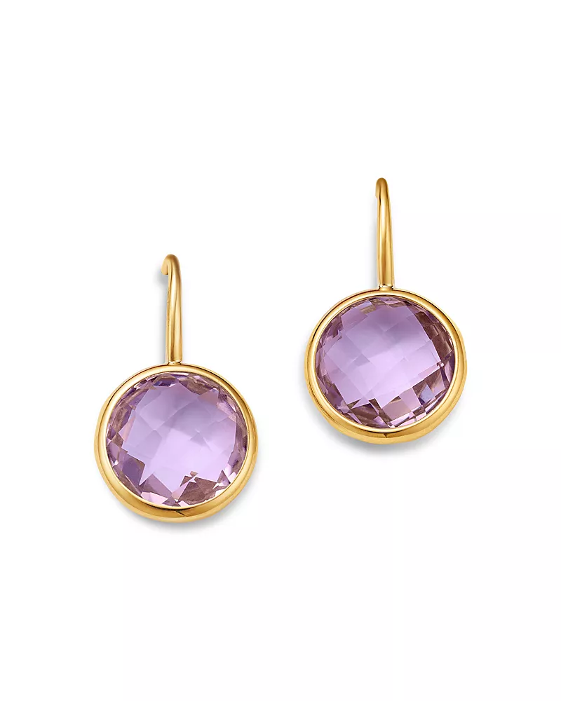 Bloomingdale's Fine Collection Rose Amethyst Bezel Drop Earrings in 14K Yellow Gold