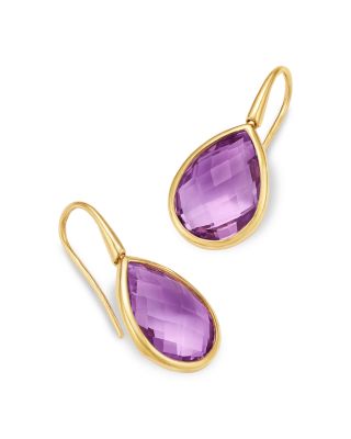 Rose Amethyst Pear Bezel Drop Earrings