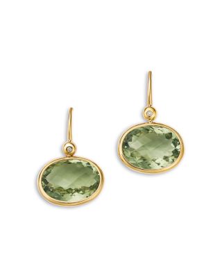 Prasiolite & Diamond Oval Drop Earrings in 14K Yellow Gold