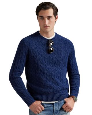 Suede-Patch Cable-Knit Sweater