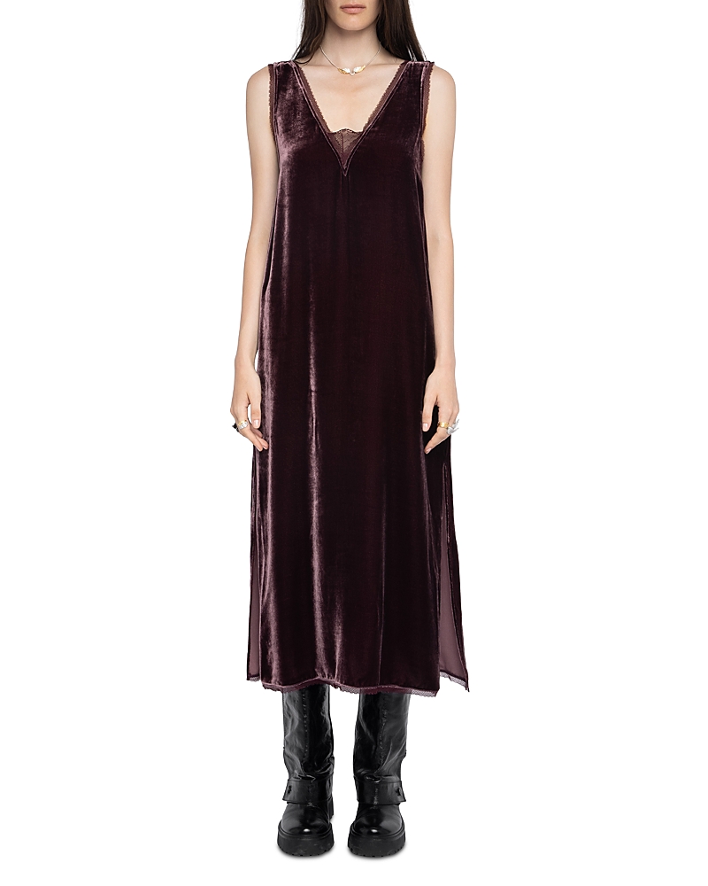 Zadig & Voltaire Lace-insert Midi Dress In Brown