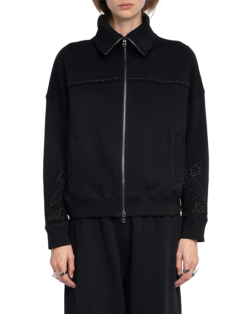 Zadig & Voltaire Milly Studded Patch Zip Sweatshirt In Black
