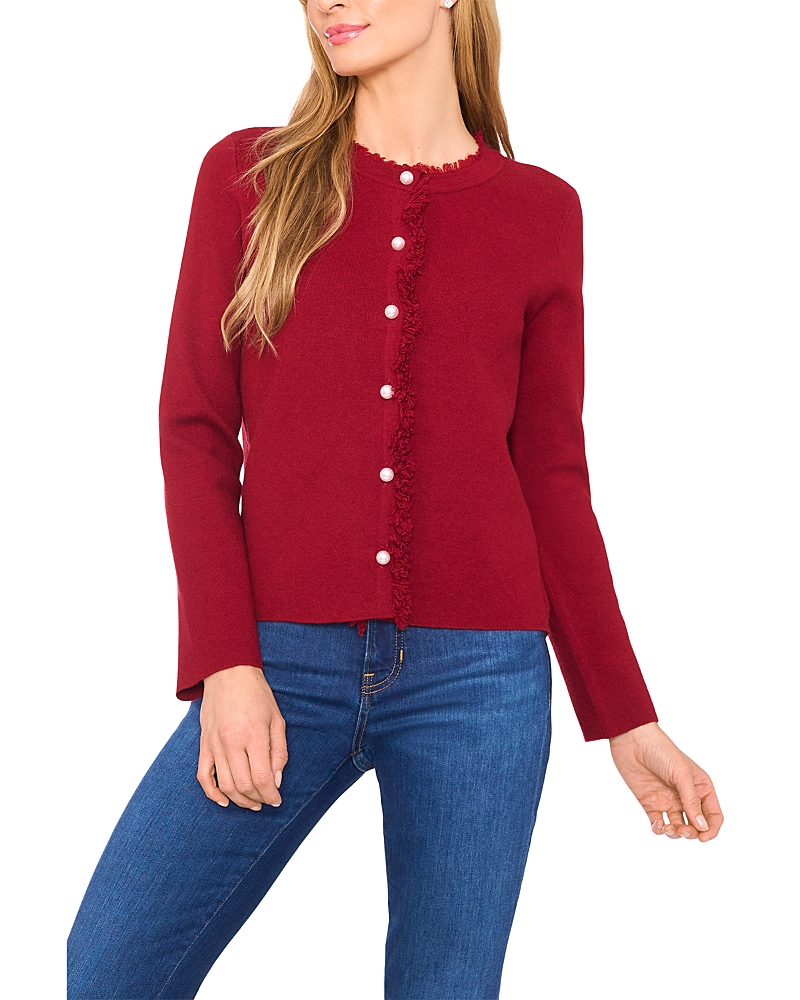 Cece Fringe Trim Cardigan In Red