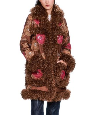 Poiret Faux Fur Trim Coat