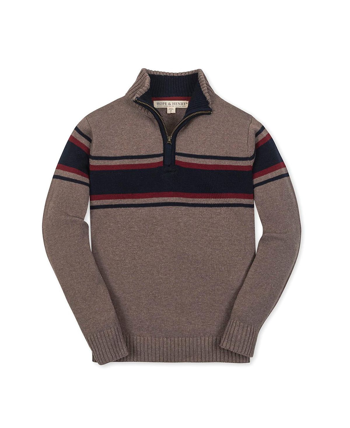 Hope & Henry Boys' Organic Long Sleeve Half Zip Sweater with Engineered Stripe - Little Kid, Big Kid