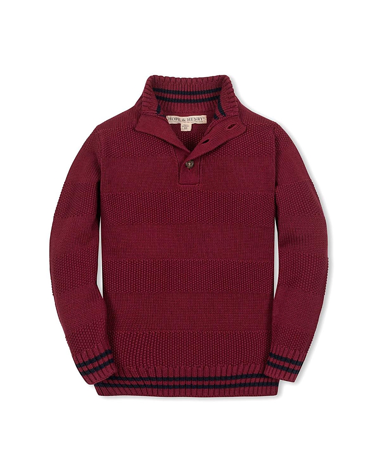 Hope & Henry Kids' Organic Mock Neck Stripe Sweater In Burgundy