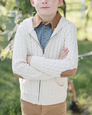 Boys&#39; Organic Long Sleeve Full Zip Hooded Sweater with Elbow Patches - Little Kid, Big Kid