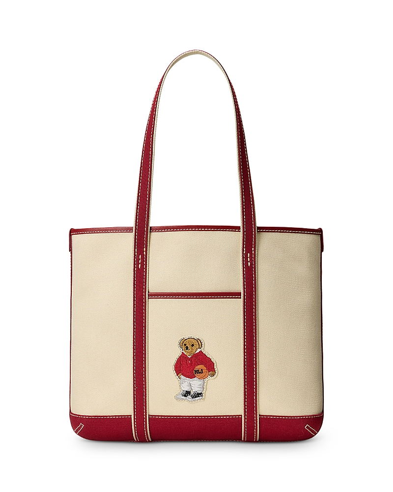 Polo Ralph Lauren Polo Bear Canvas Small Shopper Tote In Neutral