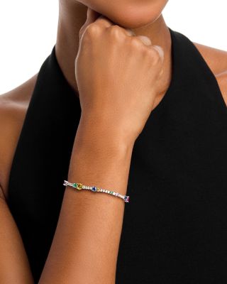 Ruby, Emerald & Multi Color Sapphire Tennis Bracelet in 14K White Gold