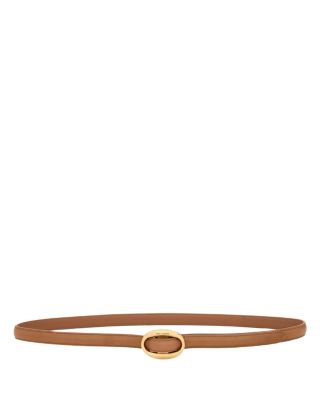 Oval Buckle Thin Belt In Leather