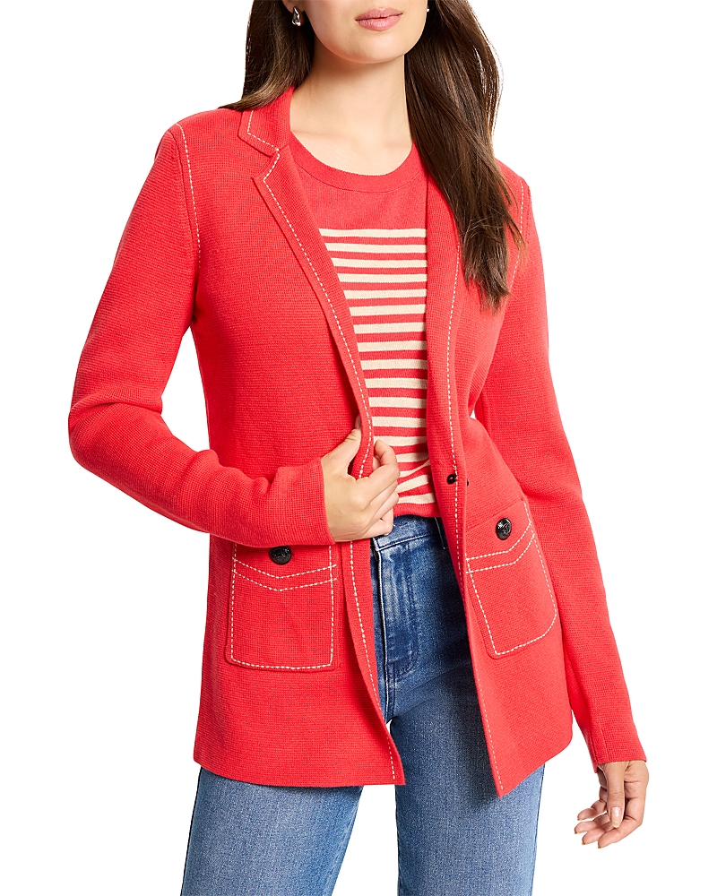 Nic + Zoe Nic+zoe Contrast Stitch Cotton Blend Cardigan In Red