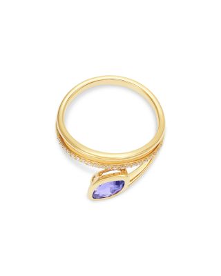 Tanzanite & Diamond Bypass Ring in 14K Yellow Gold