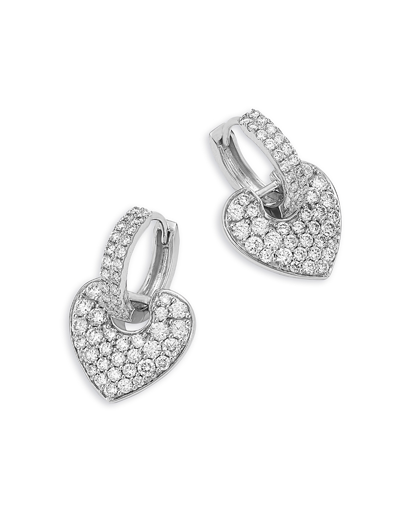 Bloomingdale's Fine Collection Diamond Pave Dangle Heart Huggie Hoop Earrings in 14K White Gold, 1.5 tcw