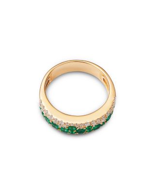 Emerald & Diamond Cluster Band in 14K Yellow Gold