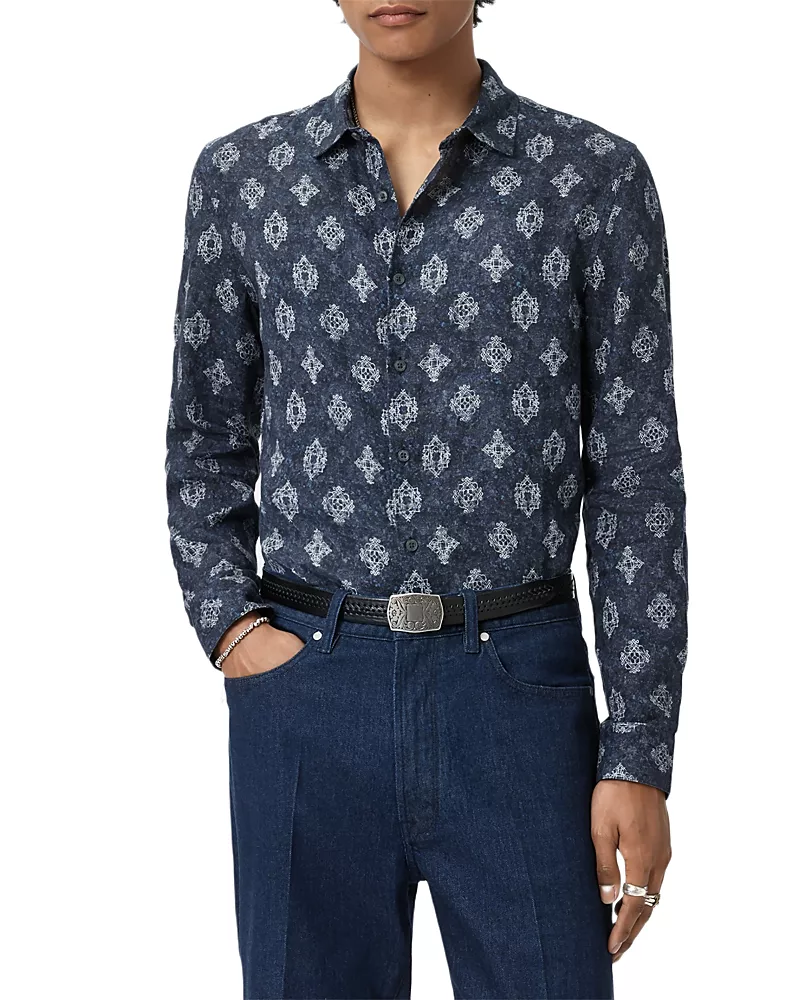 John Varvatos Ross Slim Fit Printed Button Front Shirt