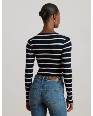 Striped Rib Knit Crewneck Sweater