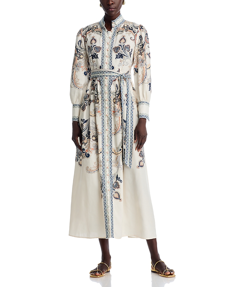 Nancy Yang Mandarin Collar Maxi Dress In Neutral