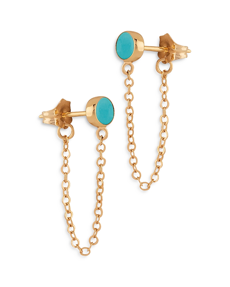 Bloomingdale's Fine Collection Turquoise Cabochon Oval Front To Back Earrings In 14k Yellow Gold In Blue