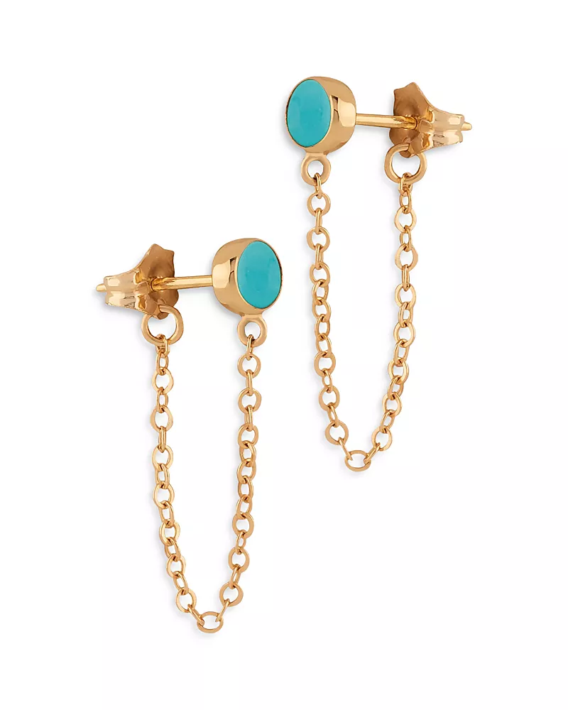 Bloomingdale's Fine Collection Turquoise Cabochon Oval Front to Back Earrings in 14K Yellow Gold
