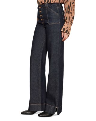 Ekara High Rise Slim Wide Leg Jeans in Indigo Dark Rinse Wash