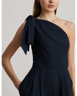 Bow Trim Crepe One Shoulder Jumpsuit