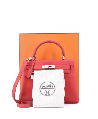 Kelly 28 Handbag Red Clemence with Palladium Hardware