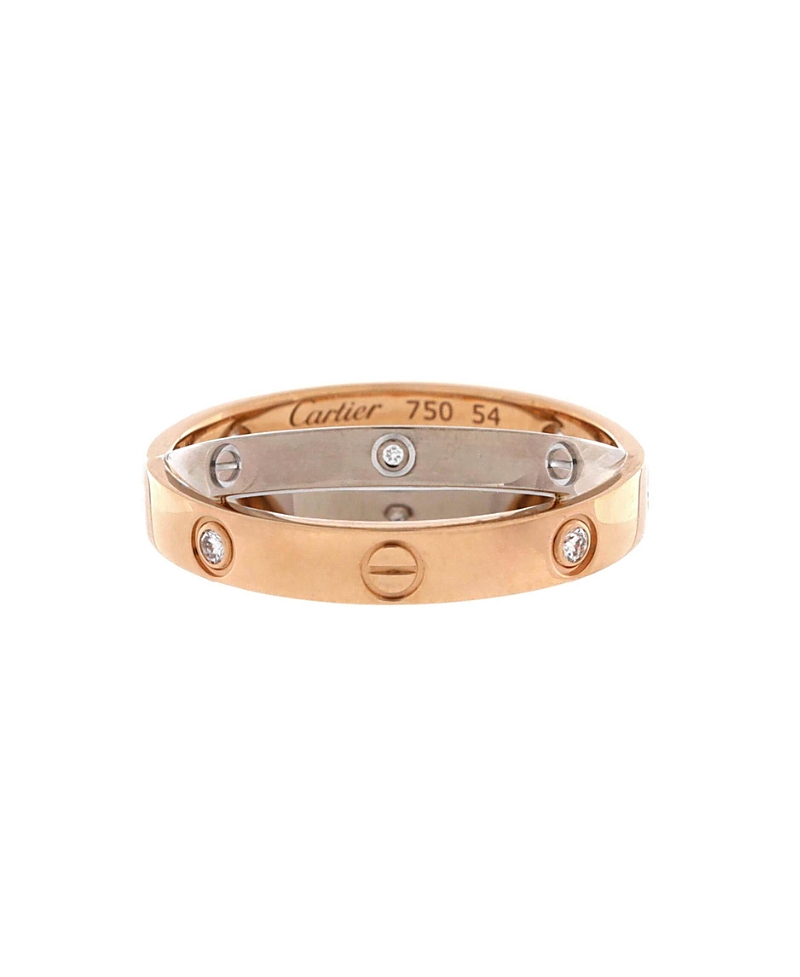 Pre-owned Pre-owned Cartier Cartier Love 6 Diamonds Double Ring 18k Rose Gold And 18k White Gold With Diamonds In Multi