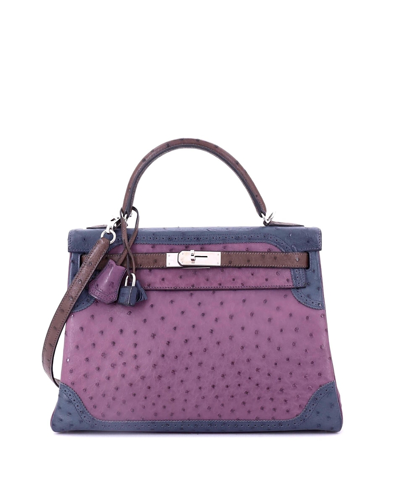 Pre-owned Pre-owned Hermes Hermes Kelly 32 Handbag Tricolor Ostrich With Palladium Hardware In Purple