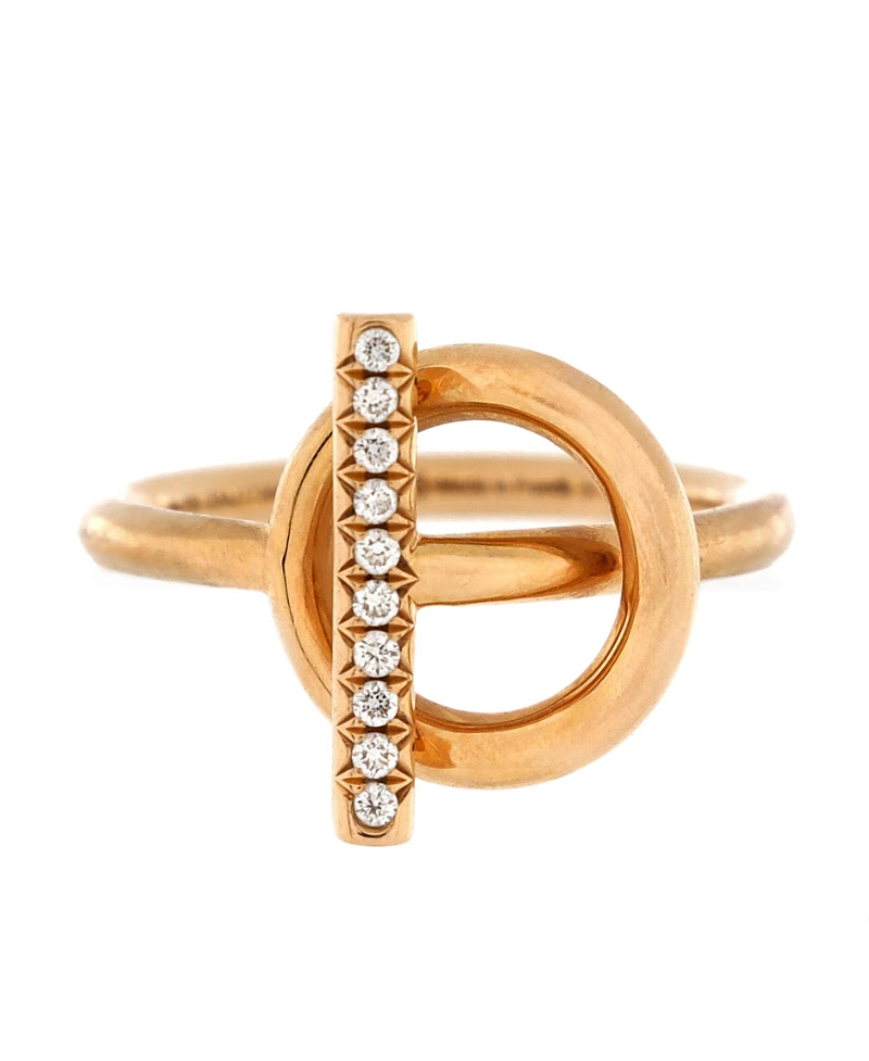 Pre-owned Pre-owned Hermes Hermes Small Echappee Ring 18k Rose Gold And Diamonds In Pink