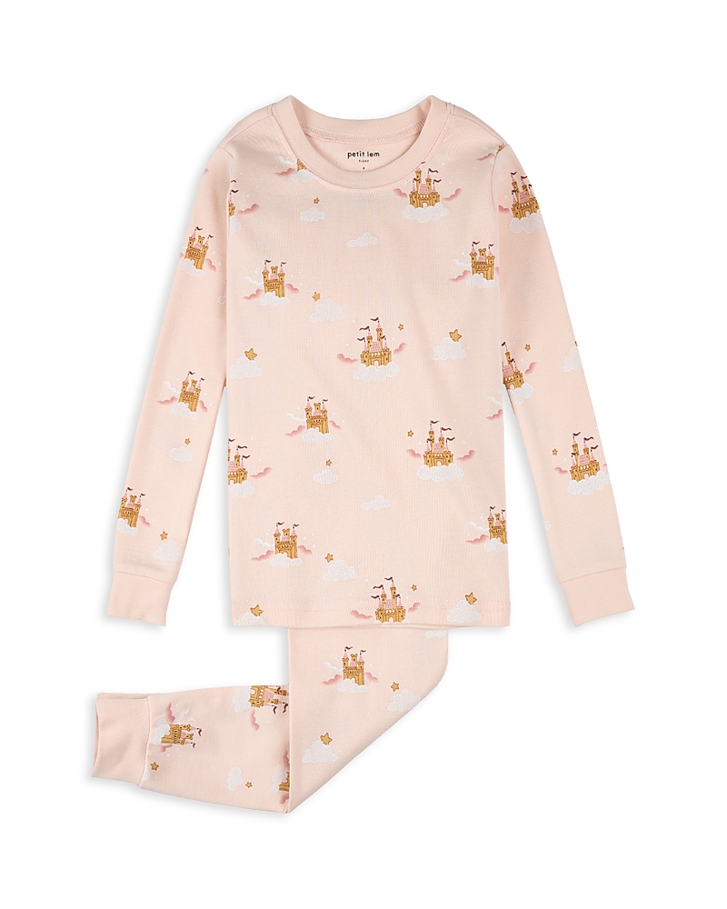 Petit Lem Girls' Magic Castle Print Pajama Set - Little Kid In Pink