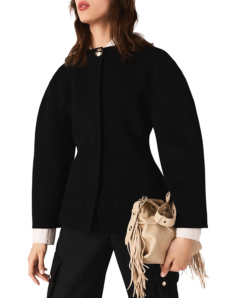 Maje Double Faced Coat In Black
