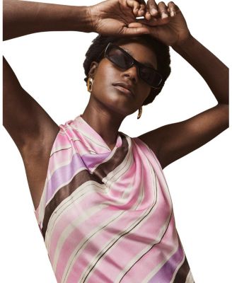 Phoebe Stripe Cowl Neck Satin Dress