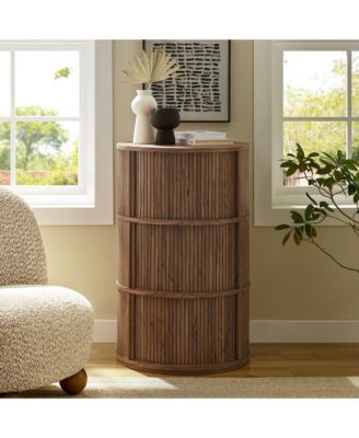  Clement Round Pedestal Stand Storage Table with Sliding Tambour Doors