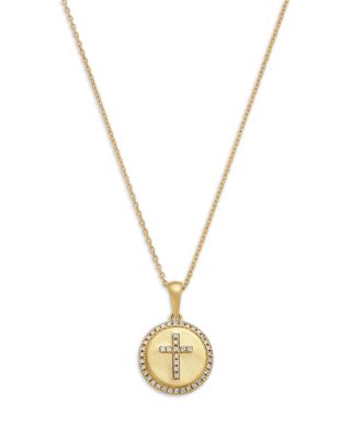 Diamond Cross Disc Pendant Necklace in 14K Yellow Gold, 0.10 tcw