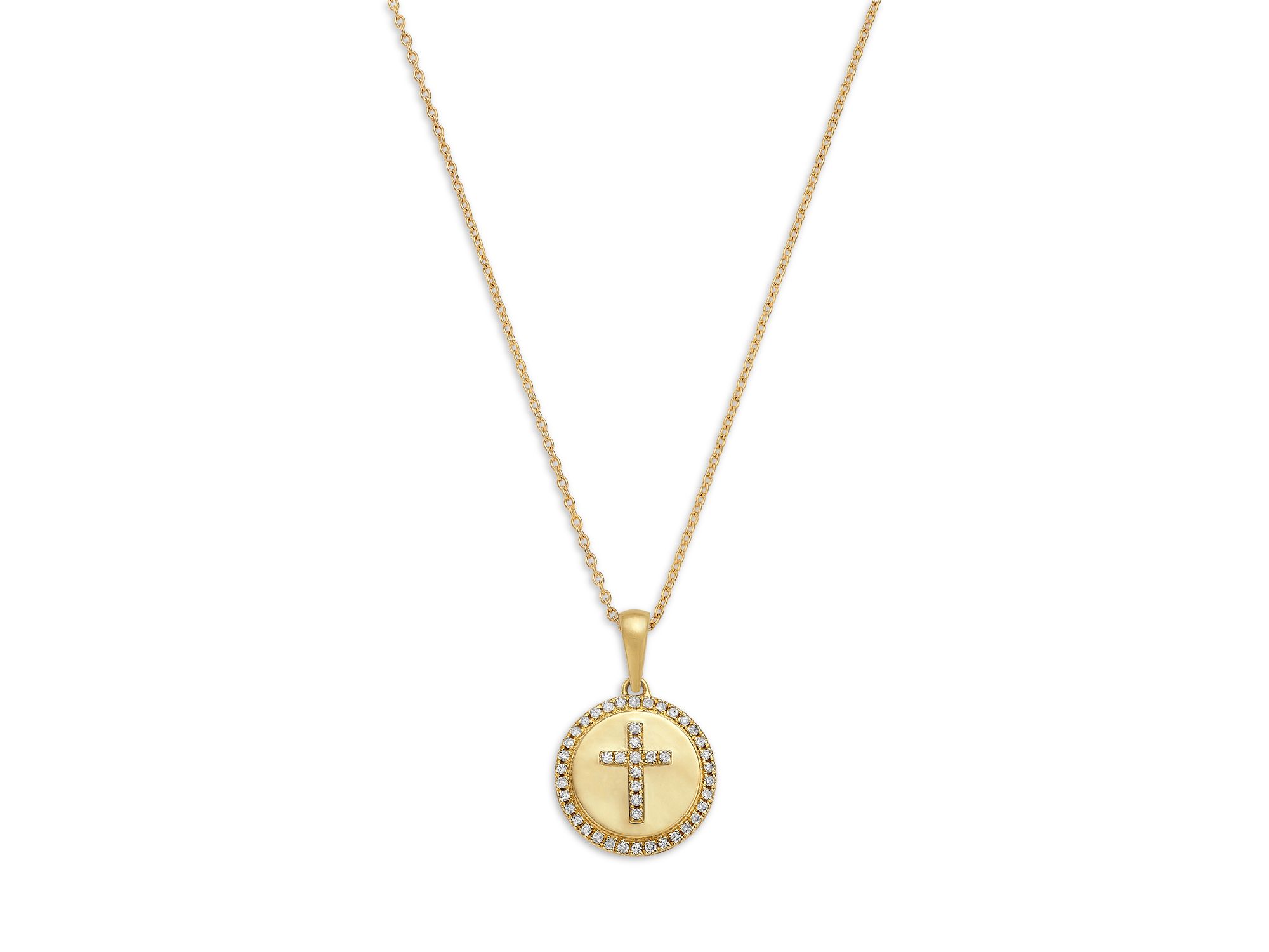 Diamond Cross Disc Pendant Necklace in 14K Yellow , 0.10 tcw - Image 1