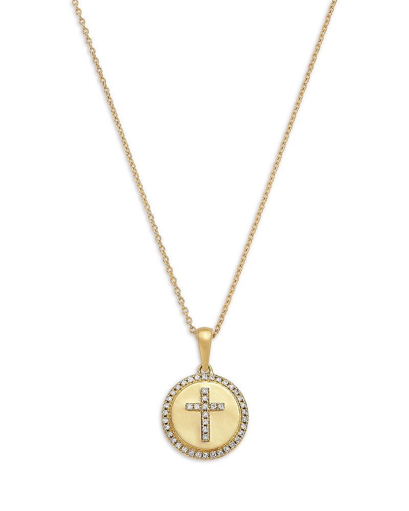 Bloomingdale's Fine Collection Diamond Cross Disc Pendant Necklace In 14k Yellow Gold, 0.10 Tcw