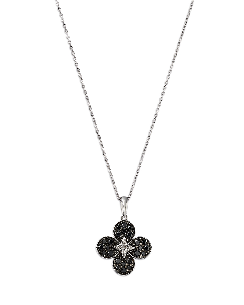 Bloomingdale’s Fine Collection Black & White Diamond Clover Pendant Necklace in 14K White Gold, 0.50 tcw