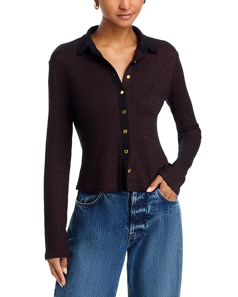 Rag & Bone Contrast Trim Rib Button-up Shirt In Brown