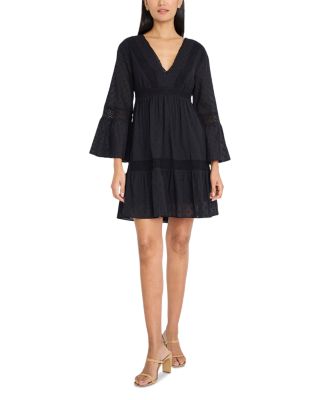 V Neck Wide Sleeve Mini Dress