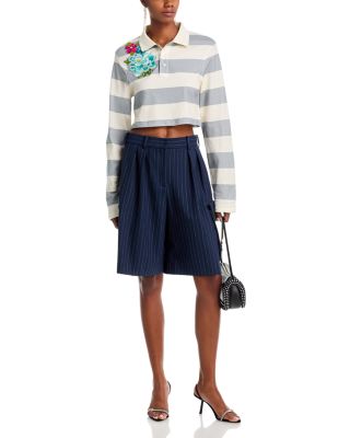 Embroidered Flower Rugby Stripe Crop Polo